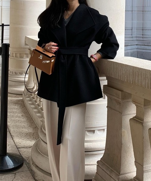 FREE STYLISTS（フリー スタイリスト）の「YUGA_YGMC　ボリュームカラー ローブウールコート（チェスターコート・レディース・グレー/ブラック/キャメル・FREE）」の20枚目の写真