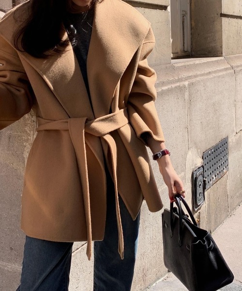 FREE STYLISTS（フリー スタイリスト）の「YUGA_YGMC　ボリュームカラー ローブウールコート（チェスターコート・レディース・グレー/ブラック/キャメル・FREE）」の17枚目の写真