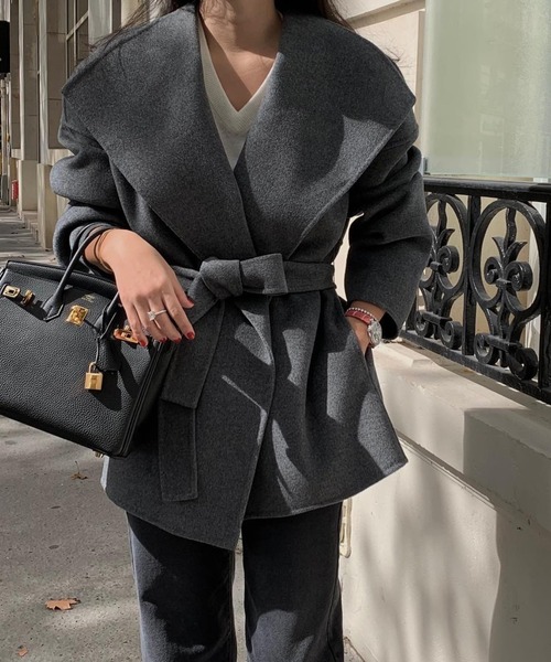 FREE STYLISTS（フリー スタイリスト）の「YUGA_YGMC　ボリュームカラー ローブウールコート（チェスターコート・レディース・グレー/ブラック/キャメル・FREE）」の22枚目の写真