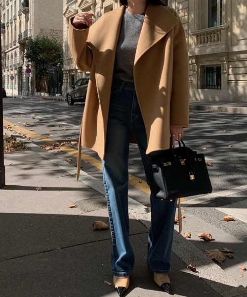 FREE STYLISTS（フリー スタイリスト）の「YUGA_YGMC　ボリュームカラー ローブウールコート（チェスターコート・レディース・グレー/ブラック/キャメル・FREE）」の12枚目の写真