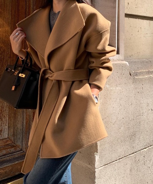 FREE STYLISTS（フリー スタイリスト）の「YUGA_YGMC　ボリュームカラー ローブウールコート（チェスターコート・レディース・グレー/ブラック/キャメル・FREE）」の18枚目の写真