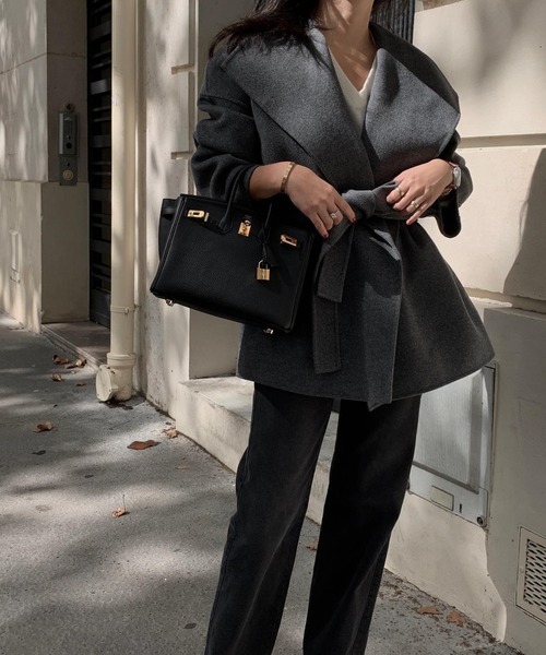 FREE STYLISTS（フリー スタイリスト）の「YUGA_YGMC　ボリュームカラー ローブウールコート（チェスターコート・レディース・グレー/ブラック/キャメル・FREE）」の14枚目の写真