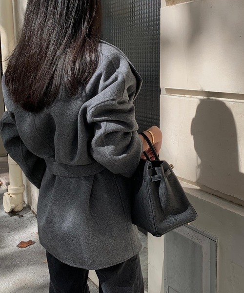 FREE STYLISTS（フリー スタイリスト）の「YUGA_YGMC　ボリュームカラー ローブウールコート（チェスターコート・レディース・グレー/ブラック/キャメル・FREE）」の13枚目の写真