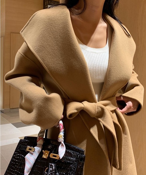 FREE STYLISTS（フリー スタイリスト）の「YUGA_YGMC　ボリュームカラー ローブウールコート（チェスターコート・レディース・グレー/ブラック/キャメル・FREE）」の11枚目の写真