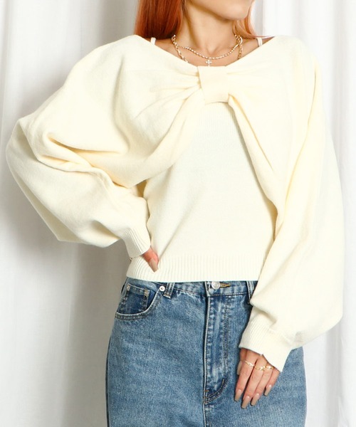 GORGE(ゴージ)の「リボンボレロニットキャミセット(アンサンブル・レディース・ライトブルー/アイボリー/ピンク/ブラック・F)」の2枚目の写真