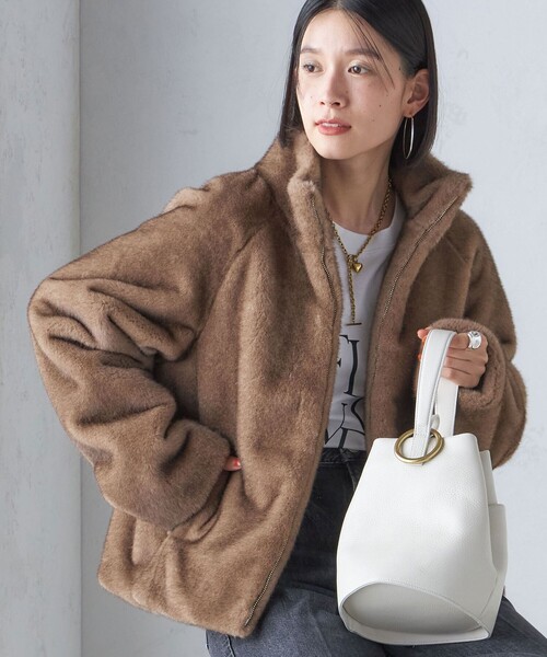 AEWEN MATOPH フェイクファージップアップブルゾンダークブラウン S