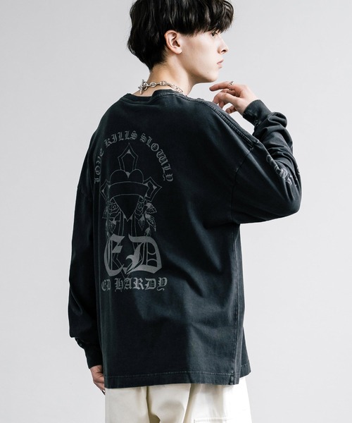 Ed Hardy エドハーディー ピグメント加工 長袖プリントTシャツ クロス/ラビット（Tシャツ/カットソー）｜Ed Hardy（エドハーディー）