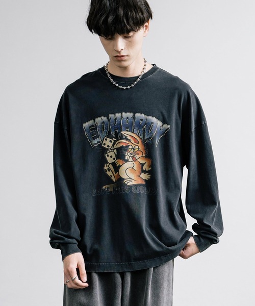 Ed Hardy エドハーディー ピグメント加工 長袖プリントTシャツ クロス/ラビット（Tシャツ/カットソー）｜Ed Hardy（エドハーディー）