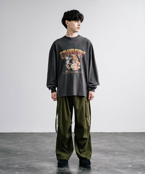 Ed Hardy エドハーディー ピグメント加工 長袖プリントTシャツ クロス