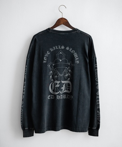 Ed Hardy エドハーディー ピグメント加工 長袖プリントTシャツ クロス/ラビット（Tシャツ/カットソー）｜Ed Hardy（エドハーディー）