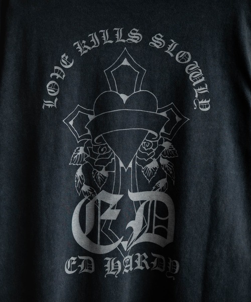 Ed Hardy エドハーディー ピグメント加工 長袖プリントTシャツ クロス/ラビット（Tシャツ/カットソー）｜Ed Hardy（エドハーディー）