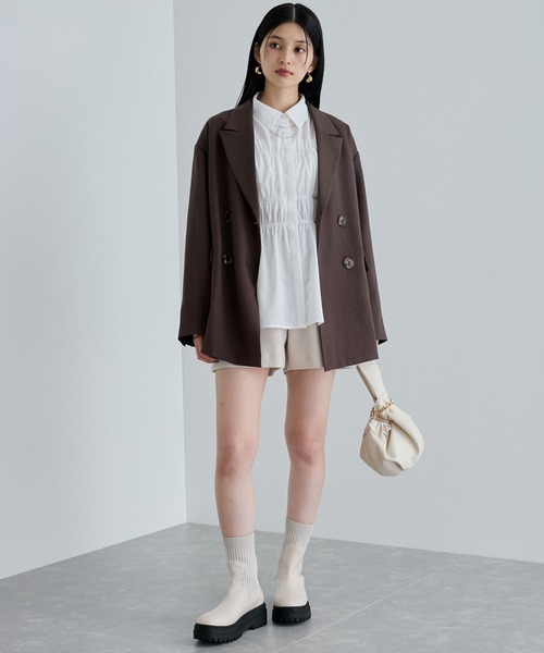 VIS（ビス）の「【洗える】シャーリングデザインシャツ（シャツ/ブラウス・レディース・ホワイト/ブルー/ブルー系その他4・FREE）」の7枚目の写真