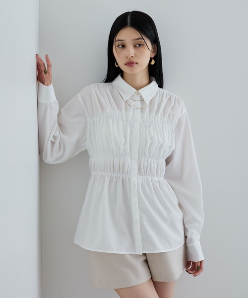 VIS（ビス）の「【洗える】シャーリングデザインシャツ（シャツ/ブラウス・レディース・ホワイト/ブルー/ブルー系その他4・FREE）」の15枚目の写真