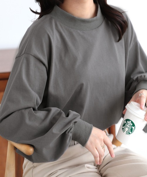 SUNFLOWER EIGHT(サンフラワーエイト)の「モックネックボリュームスリーブカットソー(Tシャツ/カットソー・レディース・ブラック/ホワイト/グレー・FREE)」の3枚目の写真