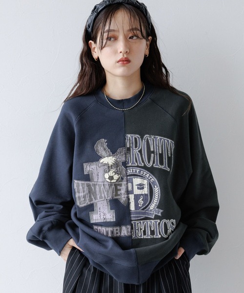 RAGEBLUE(レイジブルー)の「リメイク風/ドッキングカレッジプリントスウェット(スウェット・レディース・グレー系/ネイビー系/ブラウン系・FREE)」の18枚目の写真
