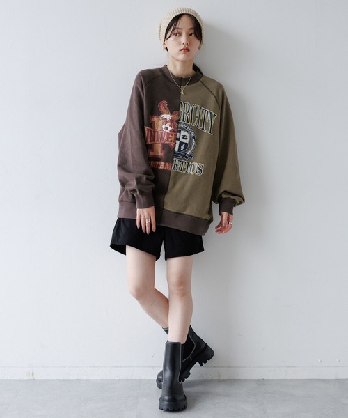 RAGEBLUE(レイジブルー)の「リメイク風/ドッキングカレッジプリントスウェット(スウェット・レディース・グレー系/ネイビー系/ブラウン系・FREE)」の8枚目の写真