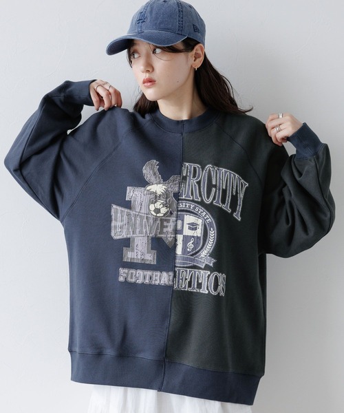 RAGEBLUE(レイジブルー)の「リメイク風/ドッキングカレッジプリントスウェット(スウェット・レディース・グレー系/ネイビー系/ブラウン系・FREE)」の15枚目の写真