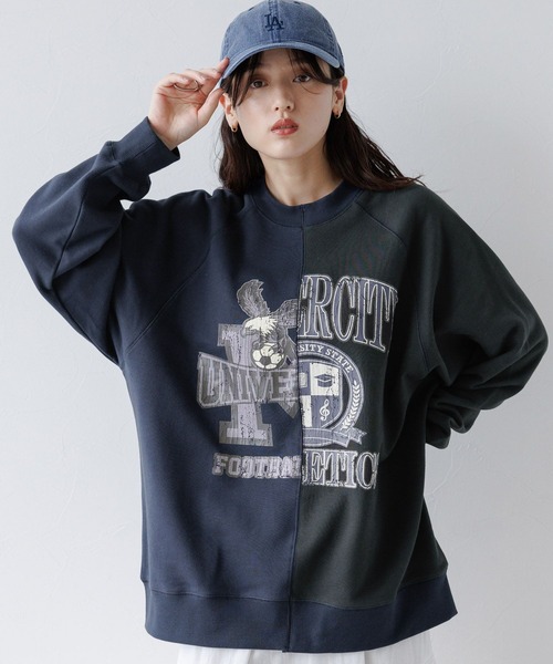 RAGEBLUE(レイジブルー)の「リメイク風/ドッキングカレッジプリントスウェット(スウェット・レディース・グレー系/ネイビー系/ブラウン系・FREE)」の16枚目の写真