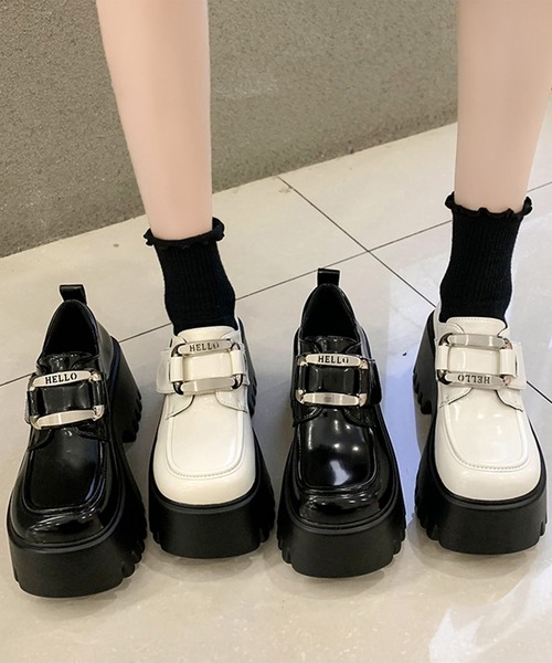 セール】ラウンドトゥ 超厚底 レザー調 マニッシュ シューズ