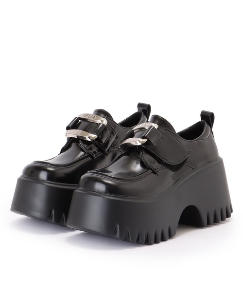 セール】ラウンドトゥ 超厚底 レザー調 マニッシュ シューズ