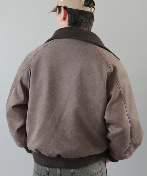 SPINNS（スピンズ）の「古着MIX＆ストリート/リブ切り替えフェイクスエードブルゾン/短丈ショート丈アウター（ブルゾン・メンズ・ブラウン/ブラック・ONESIZE）」の12枚目の写真