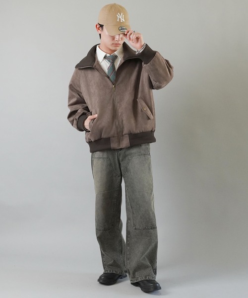 SPINNS（スピンズ）の「古着MIX＆ストリート/リブ切り替えフェイクスエードブルゾン/短丈ショート丈アウター（ブルゾン・メンズ・ブラウン/ブラック・ONESIZE）」の13枚目の写真