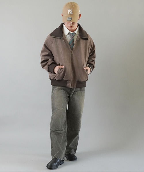 SPINNS（スピンズ）の「古着MIX＆ストリート/リブ切り替えフェイクスエードブルゾン/短丈ショート丈アウター（ブルゾン・メンズ・ブラウン/ブラック・ONESIZE）」の15枚目の写真