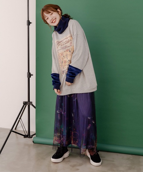 ScoLar（スカラー）の「143721：宇宙の海柄チュールスカート（スカート・レディース・ネイビー/パープル・M）」の3枚目の写真