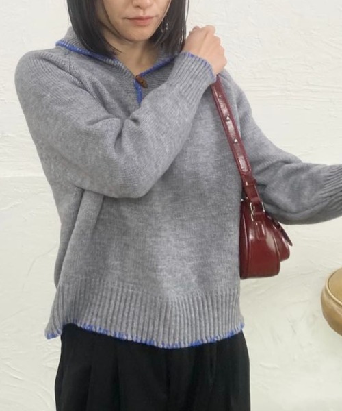 mebole(メボレ)の「フレンチレトロカラーセーター(ニット/セーター・レディース・ベージュ/グレー/ネイビー/アイボリー・FREE)」の4枚目の写真