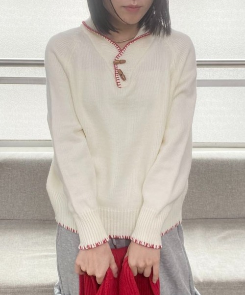 mebole(メボレ)の「フレンチレトロカラーセーター(ニット/セーター・レディース・ベージュ/グレー/ネイビー/アイボリー・FREE)」の7枚目の写真