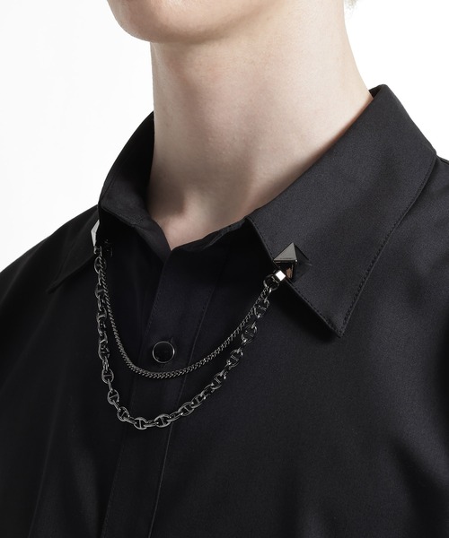 HARE(ハレ)の「チェーンラペルブローチ(HARE)(ネックレス・メンズ・シルバー/シルバー系その他/シルバー系その他2/ブラック・FREE)」の2枚目の写真