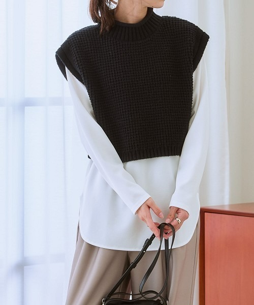 ワッフル編ショート丈ニットベスト（ニット/セーター）｜nissen