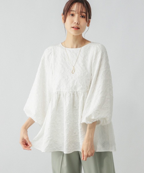 GLOBAL WORK（グローバルワーク）の「お手入れらくらくジャガードペプラムブラウス/133612（シャツ/ブラウス・レディース・オフホワイト/ブラック/ライトグレー・MEDIUM/LARGE）」の18枚目の写真