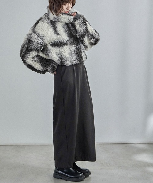 デザインニュアンス柄 プードルボア クロップドジャケット（ブルゾン