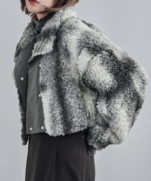 デザインニュアンス柄 プードルボア クロップドジャケット（ブルゾン