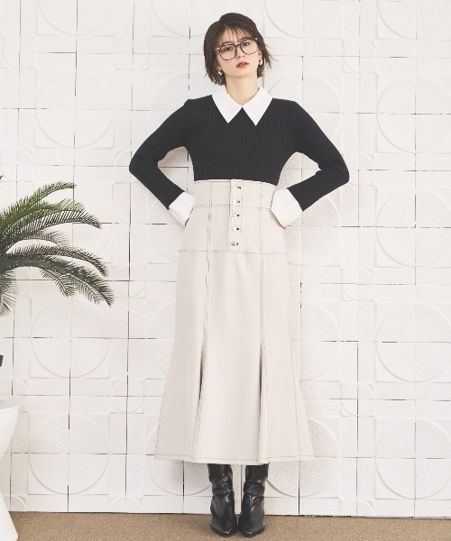 AND COUTURE(アンドクチュール)の「ハイウエストコルセットステッチスカート(スカート・レディース・ブラック/ベージュ/オレンジ・MEDIUM/SMALL)」の8枚目の写真