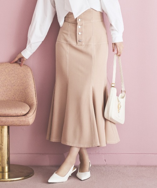 AND COUTURE(アンドクチュール)の「ハイウエストコルセットステッチスカート(スカート・レディース・ブラック/ベージュ/オレンジ・MEDIUM/SMALL)」の5枚目の写真