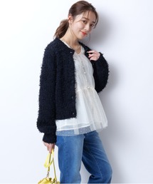 新品　ジャスグリッティー ツイーディークルーカーデ （白） JUSGLITTY（ジャスグリッティー）の「ツイーディークルーカーデ