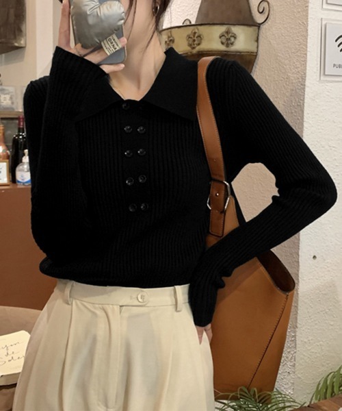 Miniministore（ミニミニストア）の「ポロニットトップスきれいめニットセーター（ニット/セーター・レディース・カーキ/ブラック/アイボリー/ベージュ/レンガ/ブラウン・FREE）」の17枚目の写真