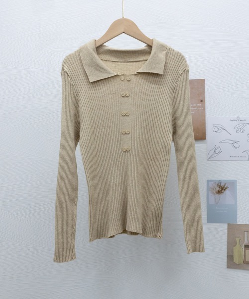 Miniministore（ミニミニストア）の「ポロニットトップスきれいめニットセーター（ニット/セーター・レディース・カーキ/ブラック/アイボリー/ベージュ/レンガ/ブラウン・FREE）」の11枚目の写真