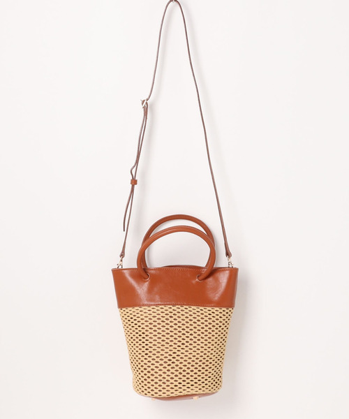 ペルケ perche / エステルメッシュ・牛革丸手2wayバケツバッグ（トート