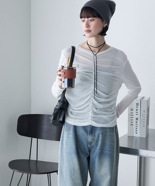新品タグ付☆JulierYoga&Relax リブロングスリーブプルオーバー セール】【forksy.】シャーリング シアー リブ ロングスリーブ