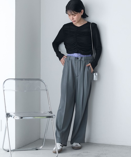 新品タグ付☆JulierYoga&Relax リブロングスリーブプルオーバー セール】【forksy.】シャーリング シアー リブ ロングスリーブ