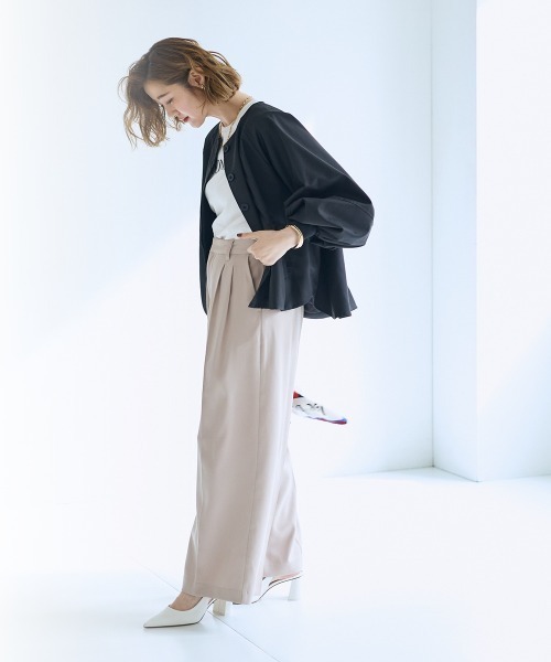 SMILE LAND（スマイルランド）の「＜大きいサイズ＞ワイドスリーブノーカラージャケット【OtonaSMILE】（ノーカラージャケット・レディース・ブラック/ライトグレー・L/LL/3L/4L/5L）」の14枚目の写真