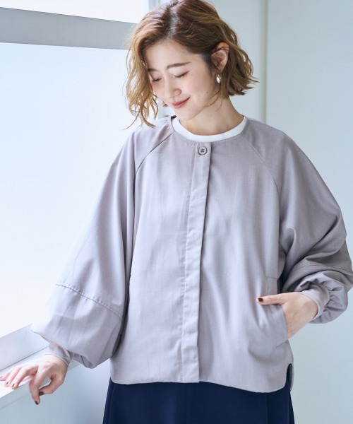 SMILE LAND（スマイルランド）の「＜大きいサイズ＞ワイドスリーブノーカラージャケット【OtonaSMILE】（ノーカラージャケット・レディース・ブラック/ライトグレー・L/LL/3L/4L/5L）」の16枚目の写真