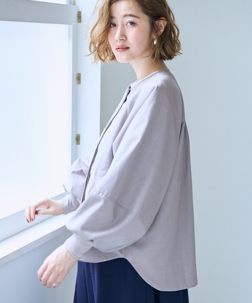 SMILE LAND（スマイルランド）の「＜大きいサイズ＞ワイドスリーブノーカラージャケット【OtonaSMILE】（ノーカラージャケット・レディース・ブラック/ライトグレー・L/LL/3L/4L/5L）」の18枚目の写真