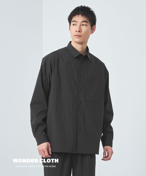 green label relaxing（グリーンレーベルリラクシング）の「WONDER CLOTH ボックス シルエット 長袖 シャツ -ストレッチ・接触冷感・吸水速乾-（シャツ/ブラウス・メンズ・ブラック/ネイビー/ダークグレー・XL/L/M/S）」の9枚目の写真