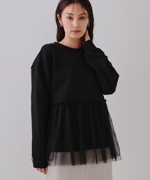 OPAQUE.CLIP | チュールドッキングペプラムトップス【洗濯機洗い可】(Tシャツ/カットソー)