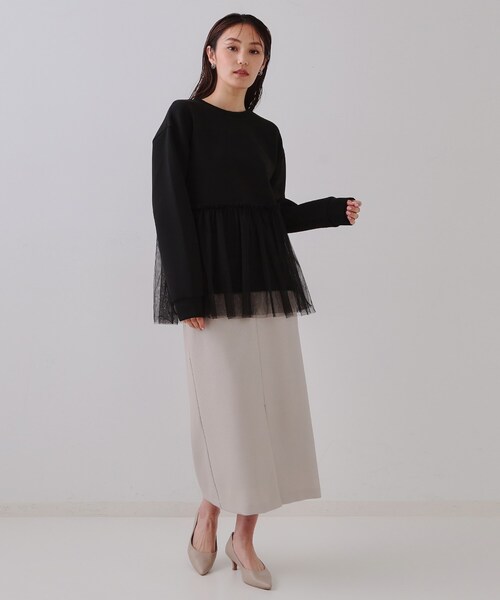 OPAQUE.CLIP（オペークドットクリップ）の「◆チュールドッキングペプラムトップス【洗濯機洗い可】（Tシャツ/カットソー・レディース・ナチュラル/ブラック/ライトブルー・00）」の5枚目の写真