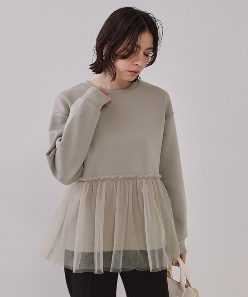 OPAQUE.CLIP（オペークドットクリップ）の「◆チュールドッキングペプラムトップス【洗濯機洗い可】（Tシャツ/カットソー・レディース・ナチュラル/ブラック/ライトブルー・00）」の8枚目の写真